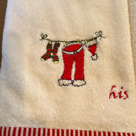 His and Hers White Hand Towels with Christmas Themed Embroidery New without tags - Picture 3 of 8